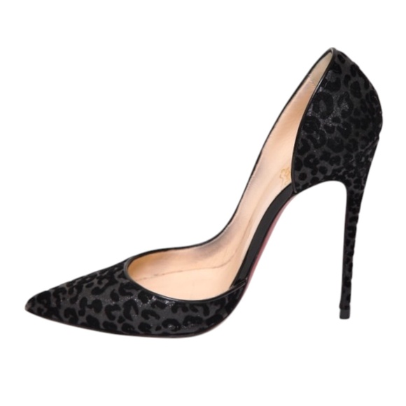 CHRISTIAN LOUBOUTIN Black Pumps D'Orsay IRIZA Leopard Velvet Fabric 37.5 $800 - Picture 4 of 16